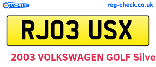 RJ03USX are the vehicle registration plates.