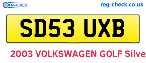 SD53UXB are the vehicle registration plates.