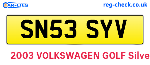 SN53SYV are the vehicle registration plates.