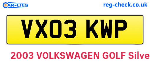 VX03KWP are the vehicle registration plates.