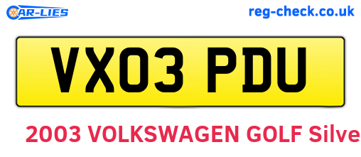 VX03PDU are the vehicle registration plates.