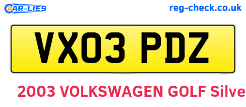 VX03PDZ are the vehicle registration plates.