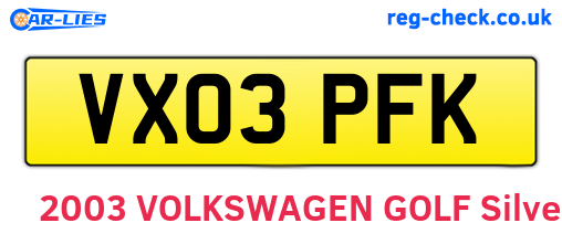 VX03PFK are the vehicle registration plates.
