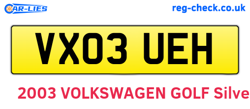 VX03UEH are the vehicle registration plates.