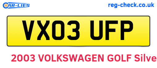 VX03UFP are the vehicle registration plates.