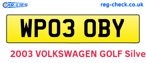 WP03OBY are the vehicle registration plates.