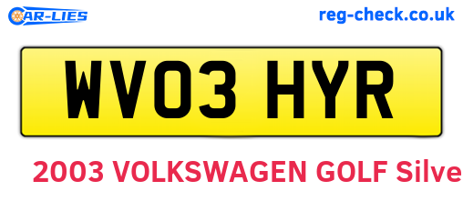 WV03HYR are the vehicle registration plates.