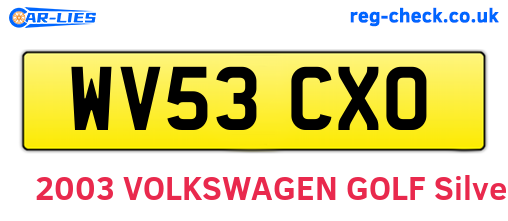WV53CXO are the vehicle registration plates.