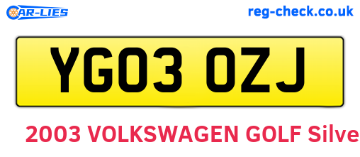 YG03OZJ are the vehicle registration plates.