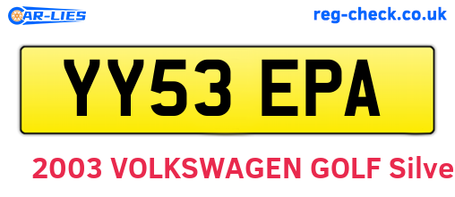 YY53EPA are the vehicle registration plates.