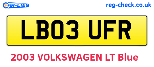 LB03UFR are the vehicle registration plates.