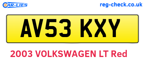 AV53KXY are the vehicle registration plates.