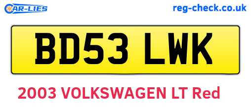 BD53LWK are the vehicle registration plates.