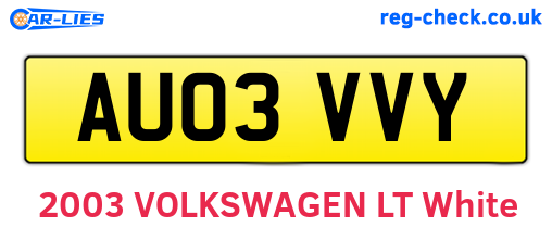 AU03VVY are the vehicle registration plates.