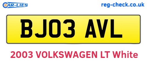 BJ03AVL are the vehicle registration plates.