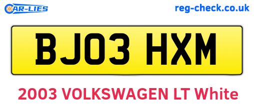 BJ03HXM are the vehicle registration plates.