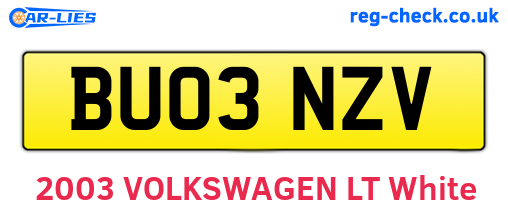 BU03NZV are the vehicle registration plates.