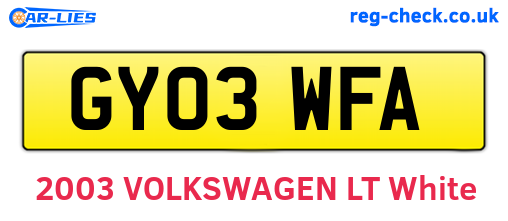 GY03WFA are the vehicle registration plates.