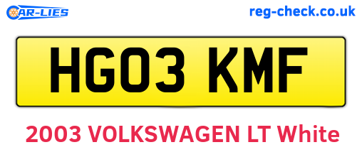 HG03KMF are the vehicle registration plates.