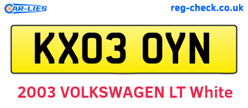 KX03OYN are the vehicle registration plates.