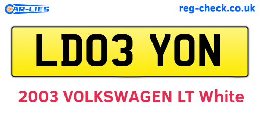 LD03YON are the vehicle registration plates.