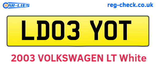 LD03YOT are the vehicle registration plates.