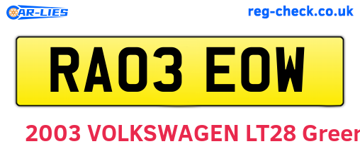 RA03EOW are the vehicle registration plates.