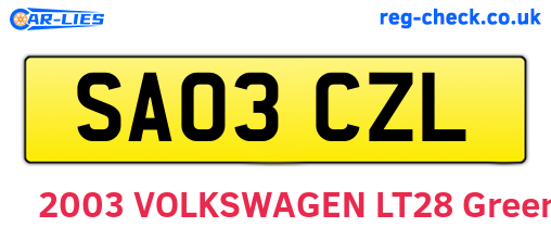 SA03CZL are the vehicle registration plates.