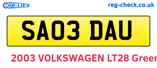 SA03DAU are the vehicle registration plates.