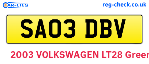 SA03DBV are the vehicle registration plates.