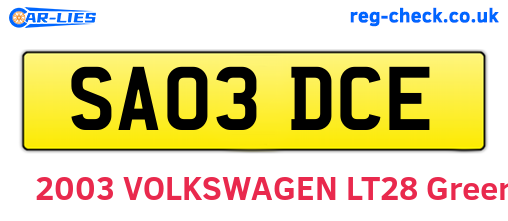SA03DCE are the vehicle registration plates.