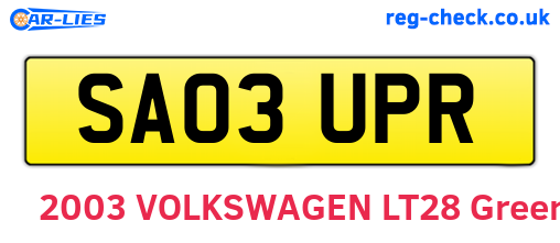 SA03UPR are the vehicle registration plates.