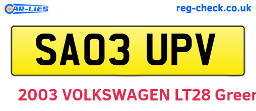 SA03UPV are the vehicle registration plates.