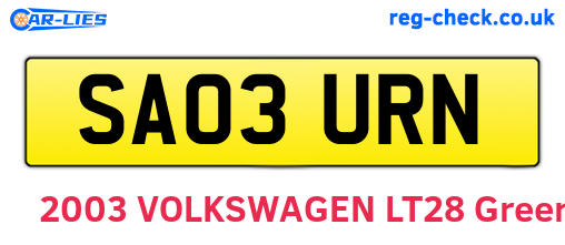 SA03URN are the vehicle registration plates.
