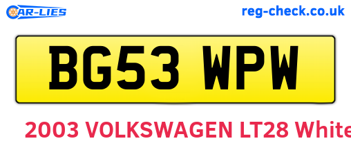BG53WPW are the vehicle registration plates.