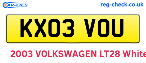 KX03VOU are the vehicle registration plates.