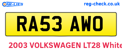 RA53AWO are the vehicle registration plates.