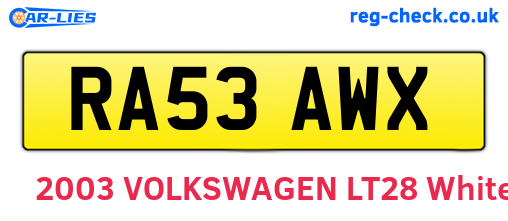 RA53AWX are the vehicle registration plates.