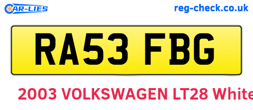 RA53FBG are the vehicle registration plates.