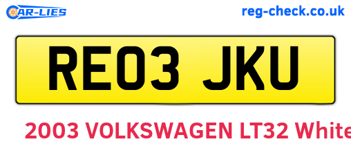 RE03JKU are the vehicle registration plates.