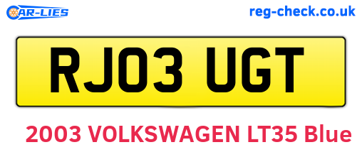 RJ03UGT are the vehicle registration plates.