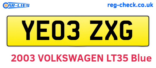 YE03ZXG are the vehicle registration plates.