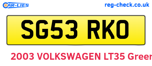 SG53RKO are the vehicle registration plates.