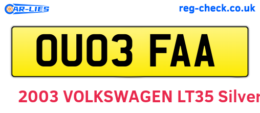 OU03FAA are the vehicle registration plates.
