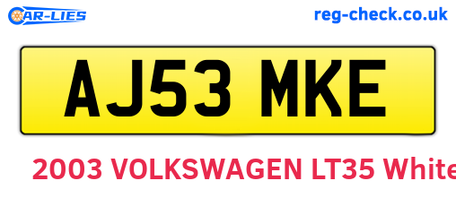 AJ53MKE are the vehicle registration plates.