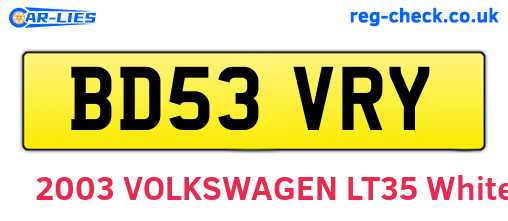 BD53VRY are the vehicle registration plates.