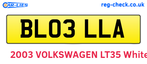 BL03LLA are the vehicle registration plates.