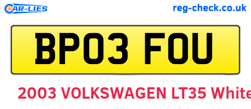 BP03FOU are the vehicle registration plates.