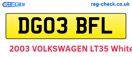 DG03BFL are the vehicle registration plates.
