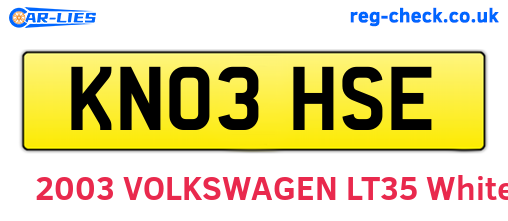 KN03HSE are the vehicle registration plates.
